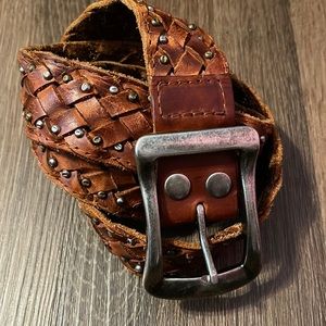 Bed|Stu Leather Weaved Belt with Studs, RARE FIND-changeable buckle, SZ 34